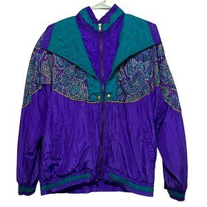 Vintage Bocoo Windbreaker Womens M Purple Teal Athleisure Athletic Activewear